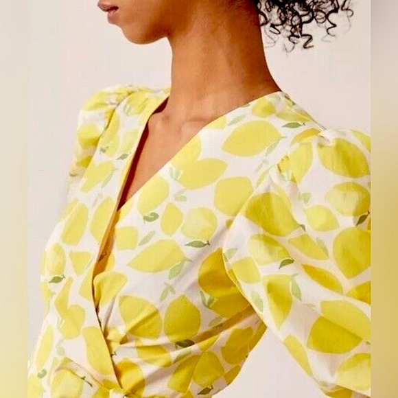 Anthropologie Lemon Print Wrap Midi Dress, NEW - Picture 3 of 14